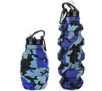 19.6 oz Collapsible Travel Bottle, Reusable Silicone Collapsible Water Bottle for Gym Camping Hiking Fmaily School Office Portable Leak Proof Sports Bottle with Carabiner.(Naval Camouflage)
