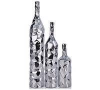 19.6" Tall Ceramics Floor Vase Set of 3 - Large Silver Decor & Entrance Table Centerpieces, Modern Tall Skinny Vase for Pampas Grass Boho Single Flower Decorative