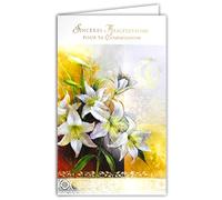 19-639 Card with Envelope Sincere Congratulations on Your Communion Boy Girl Christian Catholic Ostia Bread Wine Cup Chalice Ciborium Flowers White Lily Godfather Godmother - Made in Europe