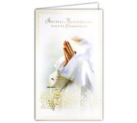 19-646 Money Holder Card with Envelope Sincere Congratulations Communion Boy Girl in Dawn White Clothing Hands Joints in Christian Prayer Catholic Our Father Hail Mary