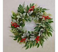 19.69in Christmas Front Door Wreath Ornament with LED Lights Pinecone Berries Artificial Pine Garland Xmas Wreath Decorative Hanging Ornament for Front Door, Outdoor(Berry)