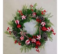 19.69in Christmas Front Door Wreath Ornament with LED Lights Pinecone Berries Artificial Pine Garland Xmas Wreath Decorative Hanging Ornament for Front Door, Outdoor(Red)