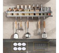 19.7" Wall Mounted Spice Rack Wall Mounted 1pcs Kitchen Shelves No Drilling Spice Racks Large Capacity Space Saving Kitchen Organiser Storage With Six Removable Hooks & 6 No-nail Stickers