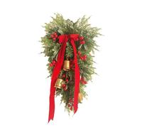 19.7inch Christmas Teardrop Swags,Artificial Pine Swag with Red Berries Velvet Bowknot Bell Decor,Winter Pine Needles Swag for Xmas Door Indoor Outdoor Wall Home Decor