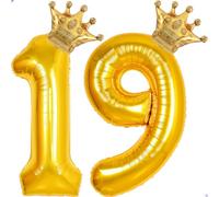 19 Balloon Numbers 40 inch Gold Number Balloon for 19th Birthday Decorations for Men Women, Giant Jumbo Foil Mylar 19 Birthday Balloons
