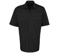 (19, Black) Premier Mens Short Sleeve Pilot Plain Work Shirt