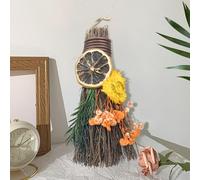 19 cm Cinnamon Broom, Handmade Autumn Decorative Broom with Dried Flowers, Lemon Slices, Natural Herb Protection, Mini Witch Broom for Wedding, Altar, Samhain, Halloween and Harvest Decoration, Orange