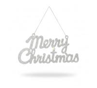 19 CM Sparkling Merry Christmas Hanging Sign - Glitter Xmas Ornament, Holiday Wall & Door Decoration, Christmas Tree Party Decor, Seasonal Home Accent (Silver)