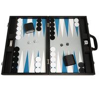19-inch Premium Backgammon Set - Large Size - Black with White and Astral Blue Points