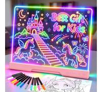 19-Inch Rechargeable LED Drawing Board, 3 4 5 6 7 8 9 Year Old Girl Gifts | Doodle Glow Drawing Pad Kids Pink, Toys for for 3-12 Year Old Girls, 7 Color Light Effects 3 Modes with 12 Markers Sketchbook