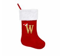 19 Inches Monogram Christmas Stockings with Letters, Large Super Soft Christmas Stockings Red Velvet with White Super Soft Plush Cuff for Christmas Xmas Tree Holiday Fireplace Family Decor Gifts (W)