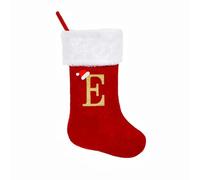 19 Inches Monogram Christmas Stockings with Letters, Large Super Soft Christmas Stockings Red Velvet with White Super Soft Plush Cuff for Christmas Xmas Tree Holiday Fireplace Family Decor Gifts (E)