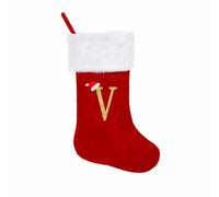 19 Inches Monogram Christmas Stockings with Letters, Large Super Soft Christmas Stockings Red Velvet with White Super Soft Plush Cuff for Christmas Xmas Tree Holiday Fireplace Family Decor Gifts (V)