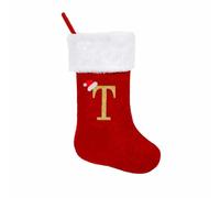 19 Inches Monogram Christmas Stockings with Letters, Large Super Soft Christmas Stockings Red Velvet with White Super Soft Plush Cuff for Christmas Xmas Tree Holiday Fireplace Family Decor Gifts (T)