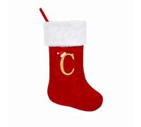 19 Inches Monogram Christmas Stockings with Letters, Large Super Soft Christmas Stockings Red Velvet with White Super Soft Plush Cuff for Christmas Xmas Tree Holiday Fireplace Family Decor Gifts (C)