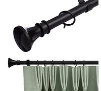 19 mm Extendable Metal Curtain Pole Rods - Black (Bell Finials, 70-120 cm)