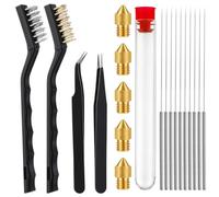 19 Pcs 3D Printer Nozzle Cleaning Kit 3D Print Nozzle Cleaner Tools 2 Types Sophisticated Tweezers and 10 Pieces 0.4mm Cleaning Needles with Copper Wire Brush 5 Nozzles for Universal Clog Removal