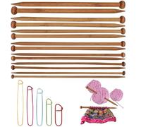 19 Pcs Bamboo Knitting Needles Set with Multiple Sizes, Natural Wooden Needles for Beginners and Experts, Complete Knitting Needle Set for Sweaters and Scarves