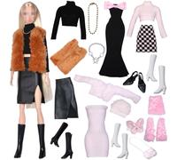 19 PCS Barbie Clothes, Girl Dolls Fashion Pack, Doll Clothes Include Chic Suits Party Gown Sequin Outfit Stylish Dress for Storytelling Girl Dolls Clothing Set (Style B)