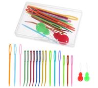 19 Pcs Crochet Needles Set Ergonomic Bent Tapestry Needle Big Eye Blunt Needles Darning Weaving Stitch Marker Colorful Plastic Yarn Sewing Needles for DIY Hand Knitting Craft Art Tools Beginners