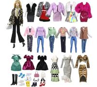 19 PCS Doll Clothes and Accessories,Leopard print coat 4-piece set + 3 skirts + 1 sweater and trousers set + 7 pairs of shoes + 1 pair of glasses + 1 handbag for 11.5 Inch Dolls，Girl Gifts in Random