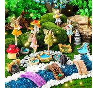 19 Pcs Fairy Garden Accessories Miniatures Fairies Gnome Figures Resin Garden Mushroom House Figures Fake Pond Lawn Bridge Figurines Terrarium Ornaments Garden Fairy Decoration for Outside (Angel)