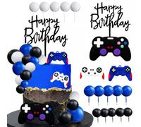 19 PCS Game Cake Toppers Game Cake Decorations Control Handle Cakes Decoration with Ball,Happy Birthday Cake Topper for Birthday Game Party Supplies