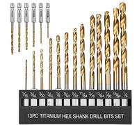 19 PCS + jiazi, Hex Drill Bit Set, Titanium Drill Bits Set, High Speed Steel Hex Shank Drill Bits Sets, 1/16"-1/4" Twist Drill Bits Set, Quick Change Drill Bits for Metal, Wood, Hss Drill Bit Set