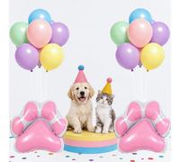19 PCS Pastel Balloons and Mini Party Hats for Pet and Stuffed Animals | Felt Birthday Hats Colorful Balloons Paw Print Balloon for Dog Cat Rabbit Puppies Birthday Decorations