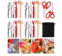 19 Pcs Seafood Tools Set, Crab Crackers And Tools Set, Include 4 Crab Crackers, 4 Shellfish/Seafood Forks, 4 Plastic Lobster Shellers, 4 Lobster Crab Mallets, 2 Seafood Scissors & 1 Storage Bag