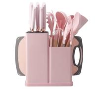 19 PCS Silicone Kitchen Utensils Set | Non-Stick, Heat-Resistant Cooking Utensil Set | Silicone Spatula, Spoon, Tongs, Ladle Set with Utensil Holder | Kitchen Accessories with Wooden Handles (Pink)