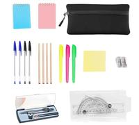 19 PCS Stationary Sets, Back to School Stationery Set, Exam Stationery Set, Ballpoint Pens, Pencils, Highlighters,Post Notes, Eraser & Sharpener, Compass, Pencil Case for Office, Home or School