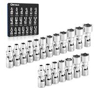 19-Piece 1/4" Drive Universal Joint Socket Set, Swivel Socket Set & Wobble Sockets with Metric (5-15mm) and SAE (3/16"-9/16"), 6-Point CR-V Flex Sockets for Tight Spaces