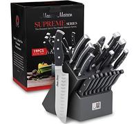 19-Piece Kitchen Knife Set With Wooden Block - Best German Forged Stainless Steel Knife Sets for Kitchen with Block, Professional Use, Paring, Chef, Carving & 8 Steak Knives - Knife Sharpener & Shears