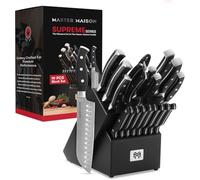 19-Piece Kitchen Knife Set with Wooden Knife Block - German Stainless Steel Knife Set for Kitchen with Block, Paring, Chefs, Santoku, Carving, Utility & 8 Steak Knives - Knife Sharpener & Shears
