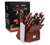 19-Piece Kitchen Knife Sets With Block - Best German Forged Stainless Steel Knife Sets for Kitchen with Wooden Block, Professional Use, Paring, Chef, Carving & 8 Steak Knives, Knife Sharpener & Shears