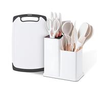 19-Piece Kitchen Utensil and Knife Set with Cutting Boards and Knife Block, Heat-Resistant Silicone Tools, Stainless Steel Blades, Wooden Handles, Space-Saving Design, Black Kitchen Accessories