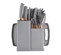 19-Piece Premium Knife Block Set With Silicone Utensils Kitchen Tool Set Gray