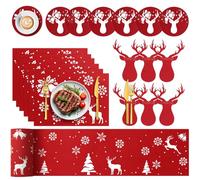 19 Pieces Felt Place Mats Christmas Table Decoration Red Table Set Christmas Cutlery Bag Felt Place Mats Christmas Table Runner 30 x 150 Christmas Decoration Table Christmas Cutlery Holder Christmas