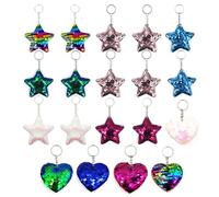 19 Pieces Of Glittering Sequin Pendants, Star And Love Key Pendants, Reverse Sequin Pendants, Colorful Keychains, Clothing Accessories And Accessories