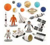 19 Pieces Space Exploration Model Assortment Child-Friendly Astronomy Model Kit Set with Planets and Launch Vehicles Screen Astronaut and Spacecraft