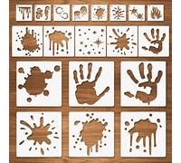 19 Pieces Stain and Spray Stencils, Graffiti Stencils, Flame Fire Drops, Assorted Sizes, Reusable Plastic Stencils for Painting on Wood, Wallpaper, Fabric, 25cm/15cm/7.62cm