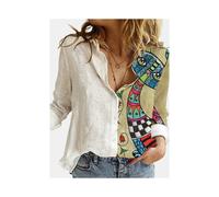 (19, S) Women Spring And Autumn Long Sleeve Polo Neck Fashion Print Loose Relaxed Comfortable Slim Elegant Commuter Popular Tops