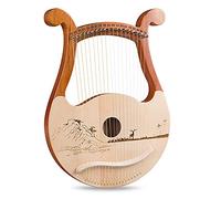 19 Steel String Solid Wood Mahogany Lyre Harp, Maple Bridge With Tuning Wrench, Unique Patterns, Carved Phonetic Symbols, For Music Lovers Beginners Kid Adults (Color : Deer)