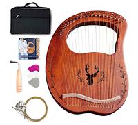 19 String Lyre Harp Instrument Mahogany Wood Harp with Carrying Case/Tuning Key/Spare String/English Instruction Manual, for Beginners Music Lovers, Unique Patterns