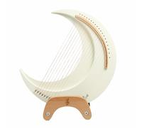 19 String Lyre Harp, Solid Wood Crescent Moon Instrument, Portable Classical Zither with Metal Strings for Beginners and Adults, White Acoustic Music Tool