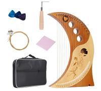 19-String Lyre Harp With Intricate Carved Design, Solid Wood Construction, Includes Accessories, Autoharp With Tuner, Easy To Play, Portable 16 Strings Perfect For All Ages