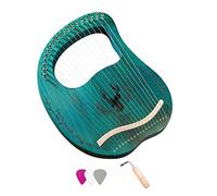 19-String Wooden Lyre Harp Resonance Box String Instrument with Tuning Wrench 3pcs Picks Sticker Extra Set of Strings, Blue