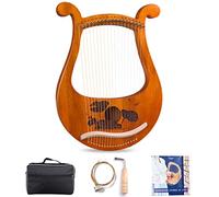 19 Strings Lyre Harp with Carry Bag Tuning Wrench Spare String Set Music Book, Carved Phonetic Symbols, Solid Wood Mahogany Body (Lotus One Size)
