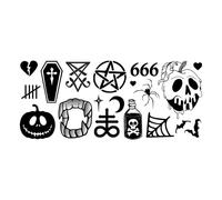 19 X Witch craft Temporary Tattoo Lasts 1 week Halloween fangs poison apple 666 lucifer spider bat